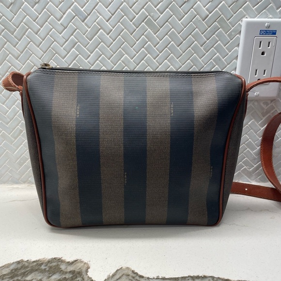 Vintage Fendi Pequin Striped Coated Canvas Crossbody Bag Women’s Brown and black - Picture 5 of 7